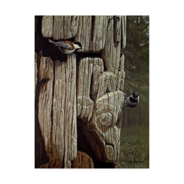 Ron Parker 'Chickadees On Totem' Canvas Art, 14x19, Trademark Fine Art, Mfr#: ALI32442-C1419GG